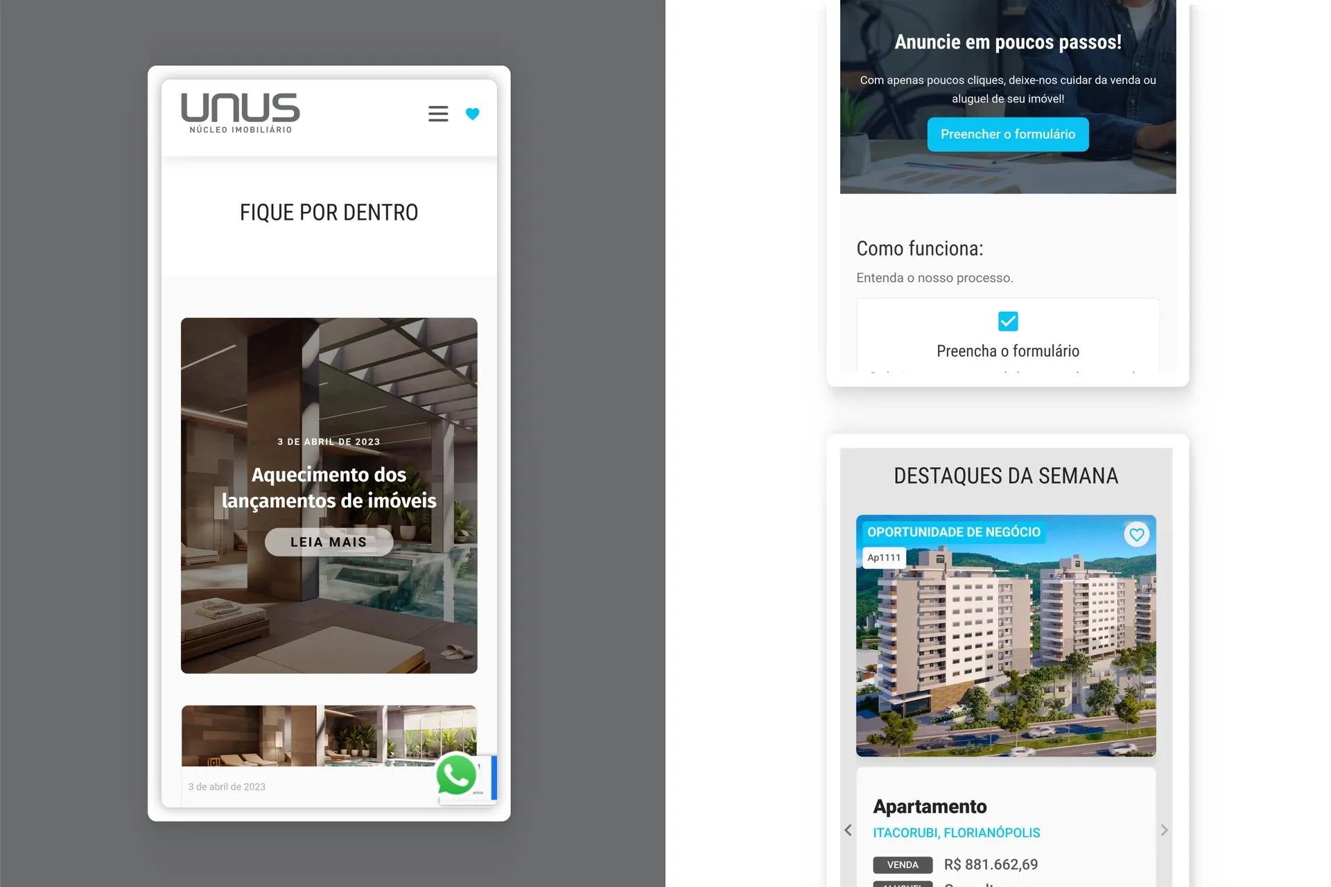 Peça de campanha da Unus Núcleo Imobiliário